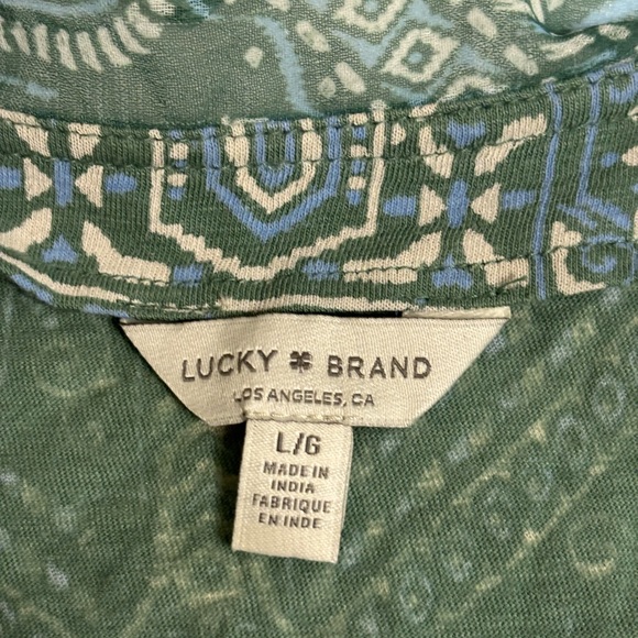 Lucky Brand Green Boho Print Sleeveless Blouse Tie Neck Womens L - Picture 2 of 8